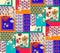 Seamless Modern Patchwork Pattern with Flowers and Lines. Ethnic Indian Style.