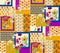 Seamless Modern Patchwork Pattern with Flowers and Lines. Ethnic Indian Style.