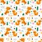 Seamless mom and baby animals. Lovely happy foxes family print. Cute mother with cub. Nursery funny background. Funny