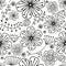 Seamless monochromatic black pattern with flowers