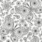 Seamless monochromatic pattern with butterflies and flowers