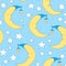 Seamless moon and star pattern vector illustration. Cute baby wallpaper for nursery or clothes. Good night background