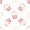 Seamless morning vector pattern. Sketch graphic text illustation. Muffin icon. Donut