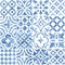 Seamless moroccan pattern. Square vintage tile. Blue and white watercolor ornament painted with paint on paper. Handmade. Print