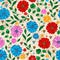 Seamless motley pattern with colorful doodle flowers