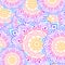 Seamless multicolor pattern with oriental mandalas. Hippie mandala pattern. Kaleidoscope elements. Fabric, wallpaper or