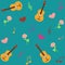Seamless musical pattern with guitars and roses