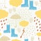 Seamless natural pattern. Autumn background. Clouds, umbrella, rain.