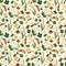 Seamless natural pattern, wild flowers, wasp swarm, insects a yellow background. Hand drawing. Design for textiles