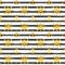 Seamless nautical pattern with glittering golden anchors and ship wheels on white black striped background.