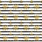 Seamless nautical pattern with golden anchors and ship wheels on white black striped background.