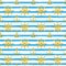 Seamless nautical pattern with golden anchors and ship wheels on white black striped background.