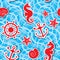 Seamless nautical pattern on light blue background