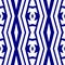 Seamless navy blue pattern with ornaments and zig zag stripes. Modern monochromatic background