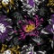 Seamless neon floral pattern on black background