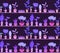 Seamless neon texture with cartoon home flowers in pots with decorations on shelves