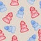 Seamless New Year/Christmas creative funny pattern with red and blue fir-trees