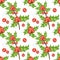 Seamless Noel pattern with holly berry. Tile Christmas background. Vector illustrated repeating texture. Holiday wrapping paper.