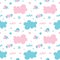 Seamless nursery cute pattern with birds, cloud, heart with wings, stars for kids