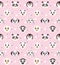 Seamless nursery pattern with cute animals faces vector print for fabric, wrapping, textile, wallpaper, apparel on pink background