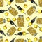 Seamless olive pattern with jar olive and canape