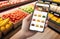 Seamless online grocery shopping experience with user-friendly app interface and a variety of food items ready for