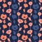 Seamless orange and blue curly flowers pattern