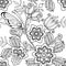 Seamless ornament flowers and butterflies for the anti stress coloring page.