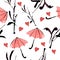 Seamless ornamental pattern with bamboo and umbrella