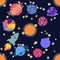 Seamless outer space ufo rocket science kids background pattern