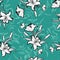 Seamless outline monotone flowers with vivid green mint color