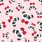 Seamless panda pattern on pink.