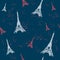 Seamless Paris pattern with Eiffel Tower and roses flowers. French vector background. Perfect for wallpapers, web page