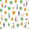 Seamless park pattern. Vector dog walking people