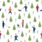 Seamless park pattern. Vector dog walking people