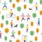 Seamless park pattern. Vector people and sport