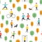 Seamless park pattern. Vector people and sport