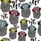 Seamless party pattern with happy owls in