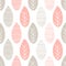 Seamless pastel nature vector pattern. Leaves with lines and twigs on white background. Hand drawn abstract spring ornament