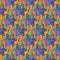 Seamless patchwork pattern with colorful stars on bright waves background