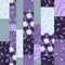 Seamless patchwork pattern with flowers and polka dot ornament. Vector illustration in violet and green colors