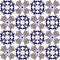 Seamless patchwork pattern from Moroccan ,Portuguese tiles in blue and brown colors. Decorative ornament can be used for wallpaper