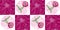 Seamless patchwork pattern with pink zinnia flowers.