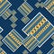 Seamless patchwork square chains pattern with dots on blue background