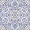Seamless patchwork tile in blue and white colors. Vintage multicolor pattern in Spanish style.