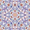 Seamless patchwork tile in blue and white colors. Vintage multicolor pattern in Spanish style.