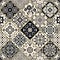 Seamless patchwork in turkish style. Hand drawn background. Azulejos tiles patchwork in black and beige. Portuguese and Spainish