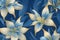 seamless patern of lilies with blue branches, with texture in background of blue diamond rhombuses, gold arabesque