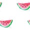 Seamless patern Watercolor drawing of a slice of watermelon with seeds and paint splashes.