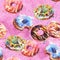 Seamless patter with watercolor donuts
